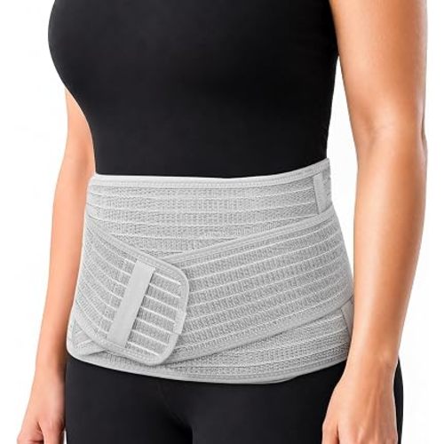 haakaa Postpartum Belly Band, Postpartum Belly Wrap Back Support, Postpartum Essentials for Natural Delivery and C-Section Recovery, Belly Binder, Natural Latex, M Grey