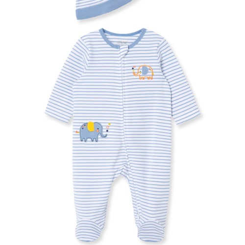 Elephant 2-Way-Zip Footed One-Piece And Hat