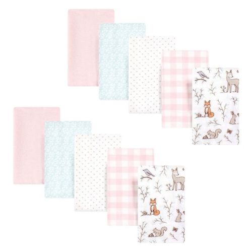 Hudson Baby Infant Girl Cotton Flannel Burp Cloths, Enchanted Forest, One Size