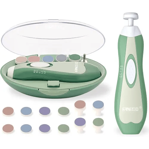Fansidi Baby Nail Trimmer Electric – Limited Forest Serenity Green, Gentle Baby Nail File Electric| 10 Grinding Heads + 8 Replacement Pads| Quiet LED |Baby Nail Clippers for Newborn Infant Toddler