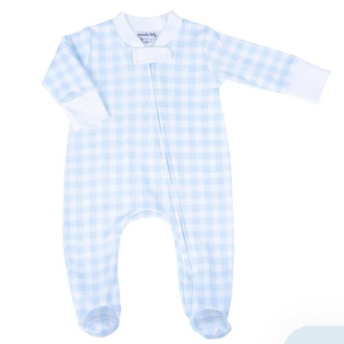 Baby Checks Zip Footie - Blue