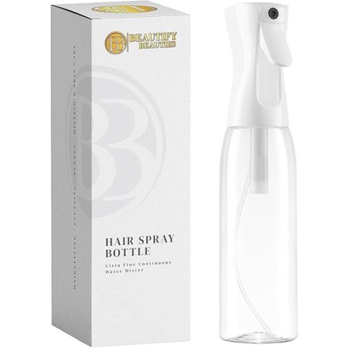 BeautifyBeauties Spray Bottle For Hair – Continuous Mister Spray Bottle for Hairstyling, Cleaning, Plants, Pets, Barbers, Salons, Essential Oil Scents (Clear, 18.6oz/500ml) "11" H x 2.6" L