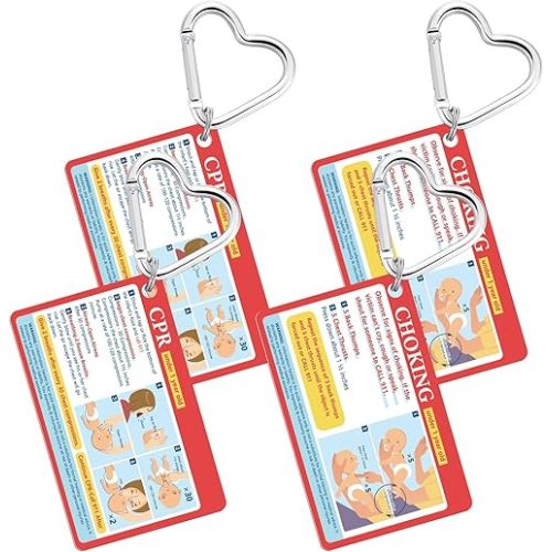 4 Pcs Infant CPR Card Keychains, Baby Choking First Aid Card 3.4 x 2.1 Inch Emergency Instructions Quick Reference Guide for Adult New Moms Gift