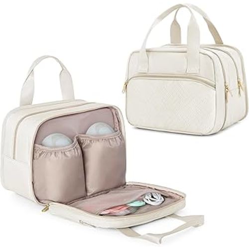 Fasrom Wearable Breast Pump Bag with Cooler Compatible with Momcozy, Medela and Elvie Pumps, Portable Pump Carrying Case for Working Moms, Beige