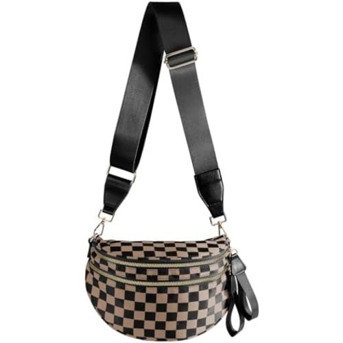 Spacious Checkered Nylon Crossbody Bag Bum Bag Checkered Handbags Wallets for Women