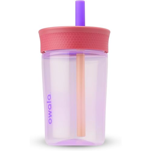 Owala Kids BPA-Free Plastic Tumbler with Spill Resistant Flexible Straw, Easy to Clean, Kids Water Bottle, Great for Travel, Dishwasher Safe, 15 Oz, Pink and Purple (Lilac Rocket)