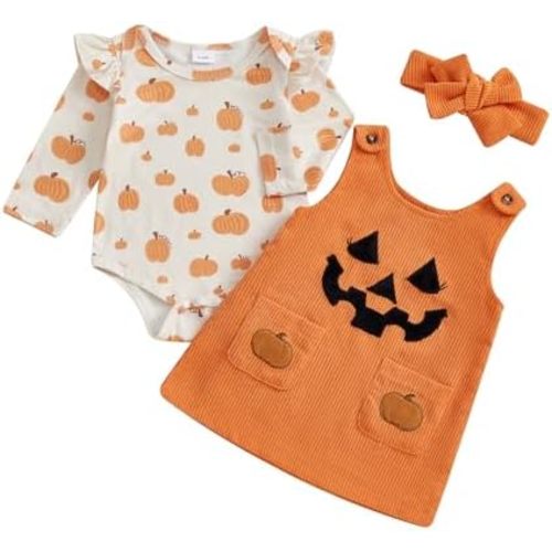 Adobabirl My First Thanksgiving Baby Girl Outfit Turkey Ruffle Long Sleeve Romper Overall Dress Headband Cute Fall Clothes