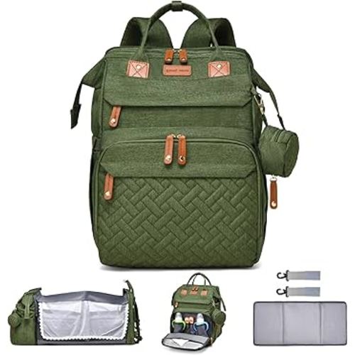 Baby Diaper Bag Backpack Multifunctional Waterproof Diaper Bag with Changing Station Travel Backpack with Changing Pad(Army Green)