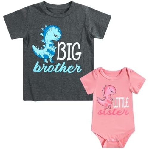 Funnycokid Big Brother Little Sister Matching Outfits Baby Girl Clothes Toddler Boys T-Shirt Announcement Gift
