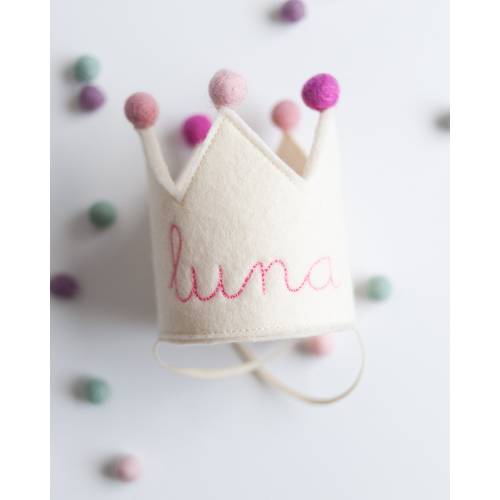 Baby First Birthday Party Hat, Birthday Crown with Name, Toddler Birthday Crown, Girl&#39;s First Birthday, Choose Felt + Choose Color