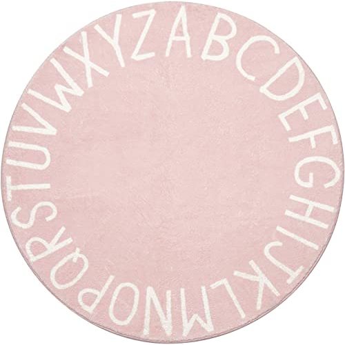 Topotdor Round Kids Play Rug Alphabet Nursery Area Rug Extra Large Soft Crawling Play Mat for Children Toddlers Bedroom (47 inch, Pink)