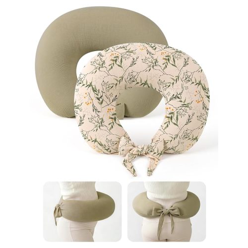 lulumoon Muslin Nursing Pillow Covers - 2-Pack Cotton Slipcovers for Breastfeeding Pillow - Extended Adjustable Strap for Secure Fit & Stable Support - Hidden Zipper Safety for Bottle-Feeding