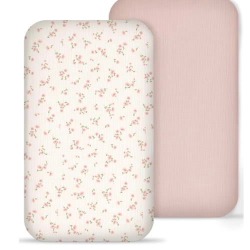 Muslin Bedside Bassinet Sheets 2 Pack, 33x20 Fitted Ultra Soft & Breathable Bedside Sleeper Sheets, Ideal for Baby Girl and Boy, Perfect for Newborns (Rosy)