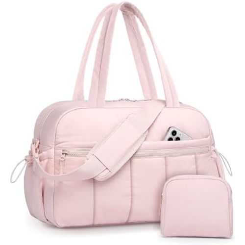 Travel Duffle Bag for Women: Weekender Bags with Toiletry Bag Gym Yoga Bag with Wet Pocket Hospital Bags Pink