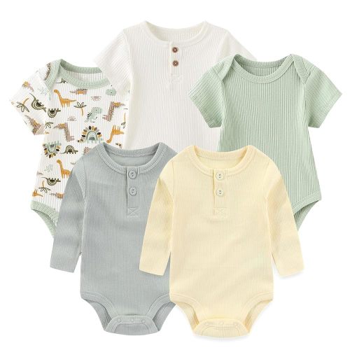 Newborn Baby Bodysuit 5 Pack Soft Ribbed One-Piece Outfit Clothes Sets 0-12 Month