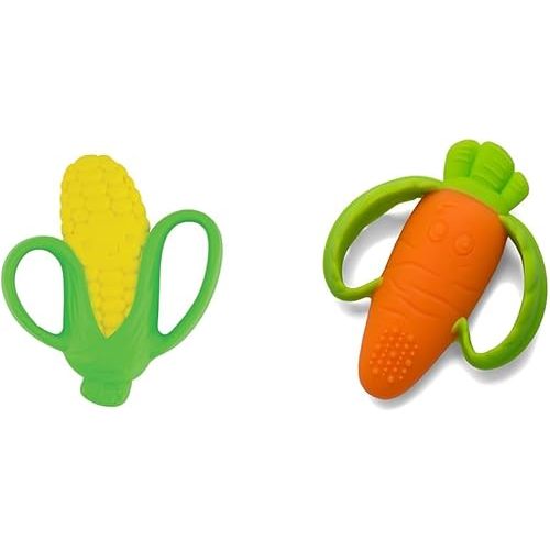 Infantino Lil' Nibbles Silicone Teethers - Corn and Orange Carrot Textures for Sensory Play and Teething Relief, 0+ Months
