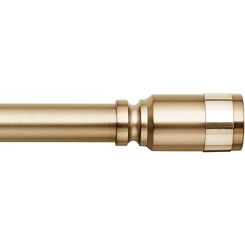 MODE Premium Collection Single Curtain Rod Set with Cylinder Finials - 36 to 72 in, Warm Gold