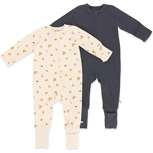 OETEO OEKO-Tex Cotton Zippy Baby Jumpsuits Zipper Rompers - Long Sleeve 2 Way Zip Closure One-Piece Sleeper Pack, Little Foodie Yellow