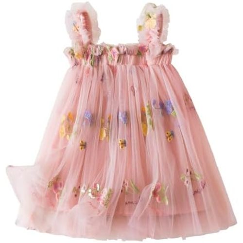 NNJXD Baby Girl Tulle Dress Casual Flower Embroidery Toddler Dresses