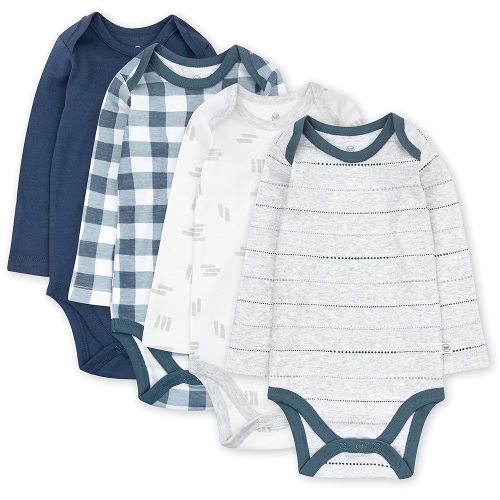HonestBaby 4-Pack Long Sleeve Bodysuits One Piece 100% Organic Cotton for Infant Baby Girls, Boys