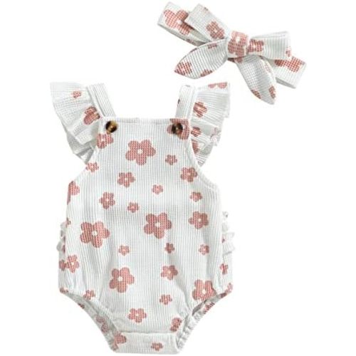 Engofs Boho Rainbow Baby Girl Clothes Newborn Infant Ruffled Sleeveless Romper with Headband Outfit