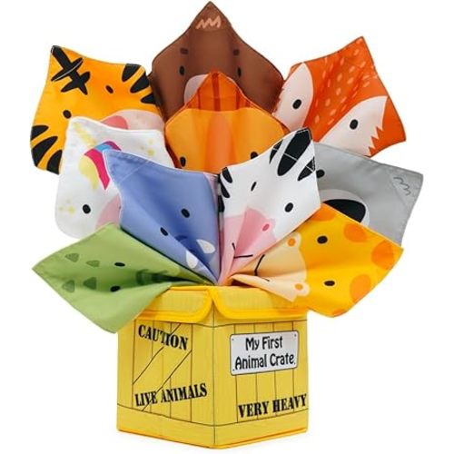 Urban Kiddy™ My First Animal Crate | Sensory Baby Tissue Toy Box, Montessori Toys for Infants & Toddlers, Imaginary Play, Colorful Crinkle Textured Pull Scarves, Educational Preschool Learning