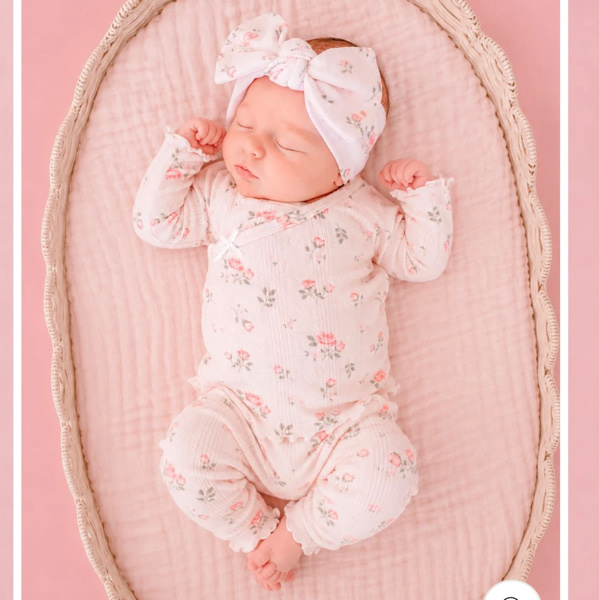 Two-Piece Pointelle Crossover Top & Bottom in Rose Garden Blush | Caden Lane
