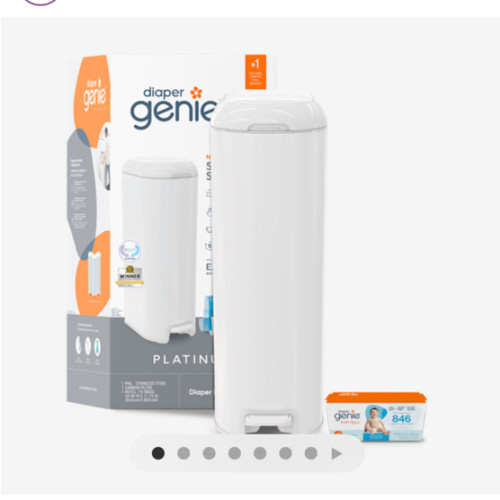 Diaper Genie Platinum Pail (Lilly White) is Made of Durable Stainless Steel and Includes 1 Easy Roll Refill with 18 Bags That can Last up to 5 Months.