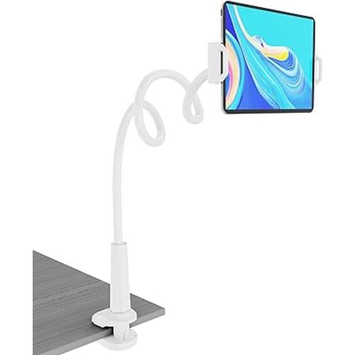 Tablet Stand Holder, Mount Holder Clip with Grip Flexible Long Arm Gooseneck Compatible with ipad iPhone/Nintendo Switch/Samsung Galaxy Tabs/Amazon Kindle Fire HD (NEW WHITE)
