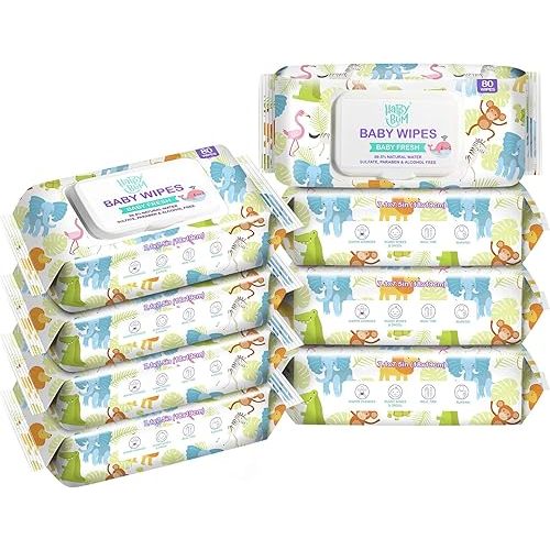 HAPPY BUM Baby Wipe Wet Wipes, Baby Wipes Unscented, 8 Packs, 640 Count