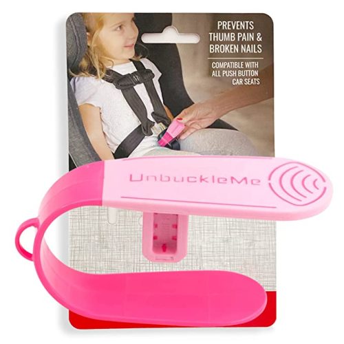UnbuckleMe Car Seat Buckle Release Tool - Easy Opener Aid for Arthritis, Long Nails, Older Kids - Button Pusher for Infant, Toddler, Convertible 5 pt Harness car Seats - As Seen on Shark Tank (Pink) - Hot Pink