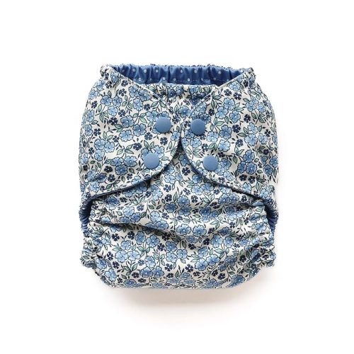 Esembly Cloth Diaper Cover - Reusable Swim Diaper, Waterproof, Breathable - Adjustable Outer Layer Over Absorbent Inner for Blowout Protection - Forget-me-not, Size 1 (7-17lbs)