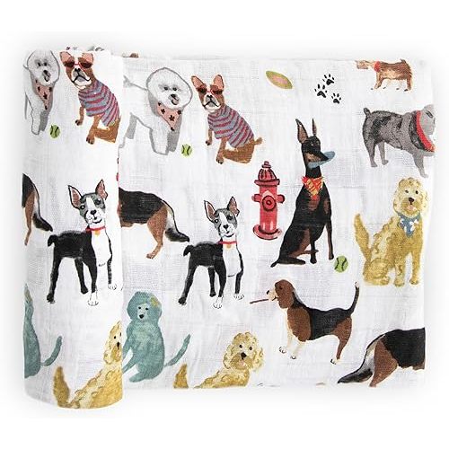 Little Unicorn – Woof Cotton Muslin Swaddle Blanket | Single | 100% Cotton | Super Soft | Newborns and Infants | Large 47” x 47” | Machine Washable