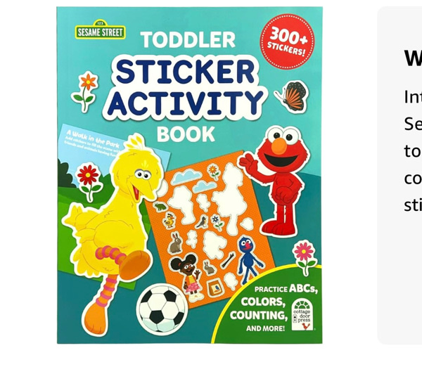 Sesame Street Sticker Activity Book for Toddlers and Preschoolers – 300+ Stickers with ABCs, Numbers, Colors, and Shapes – Fun Early Learning Travel Activity Book