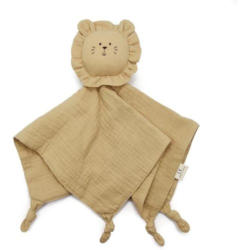 Organic Cotton Muslin Lion Loveys for Babies Baby Security Blanket Baby Snuggle Toy Newborn Essentials Must Haves(Lion-Yellow2)