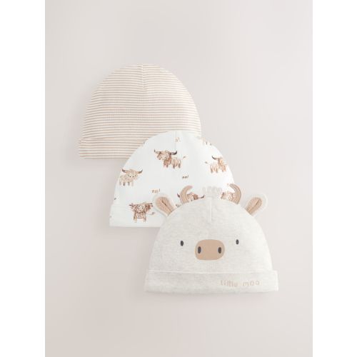 Neutral Hamish Baby 100% Cotton Beanies 3 Pack (0-18mths)
