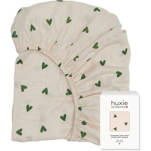 Crib Sheets – Organic Cotton Muslin Fitted Crib Sheet – Standard Size for Baby Boy and Baby Girl 28" x 52" Ultra-Soft and Breathable. (Green Hearts)