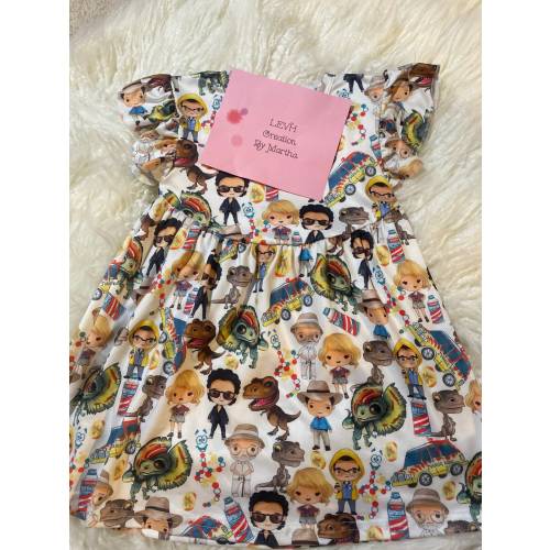 Jurassic Inspired Characters Flutter Sleeve Milk Dress