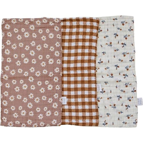 Mebie Baby Burp Cloths, Modern Print 3-Pack, Muslin Burp Cloth Set for Spit Up, Drool, and More, Boho Burp Cloths for Baby Boy and Girl, Baby Must Haves for Registry Lists and Gifts for Newborns