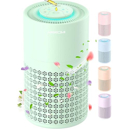 AIRROMI Air Purifier for Bedroom with HEPA 3-in-1 Filter, Pet Air Purifier for Home Cat Pee Smell, Covers Upto 990 Ft², Quiet 360°intake Air Cleaner for pet hair,allergies,Dust,Smoke A2001 Green