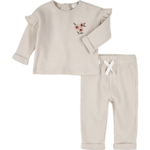 Floral Embroidered Thermal Top & Pants Set, 3M