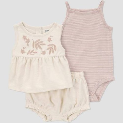 Carter's Just One You® Baby Girls' Floral Top & Bottom Set - Brown 3M: Sleeveless Cotton Bodysuit