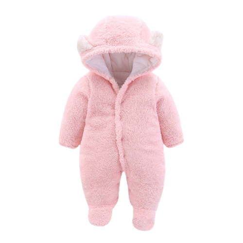 XFHLMJFF Unisex Bear Ears Jumpsuit Hooded Baby Girls Boys Solid Color Long Sleeve Solid Color Winter Cartoon Velvet Bodysuit Onesies 0-3 Months