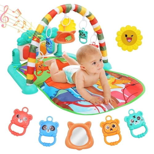 JoyStone Baby Gym Play Mat for Tummy Time Mat, Play Music and Lights Piano Playmat Activity Gym, Newborn Play Mat Gift 0-12 Months, Green