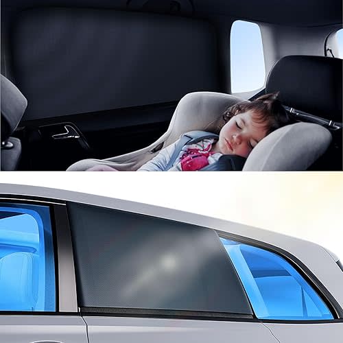 Car Window Shades for Baby, [100% UV Block & Ice-Crystal Cooling] Breathable Car Shade for Back Window Universal Fit for SUV, Sedan, 2 Pack, Privacy & Safety (Medium)