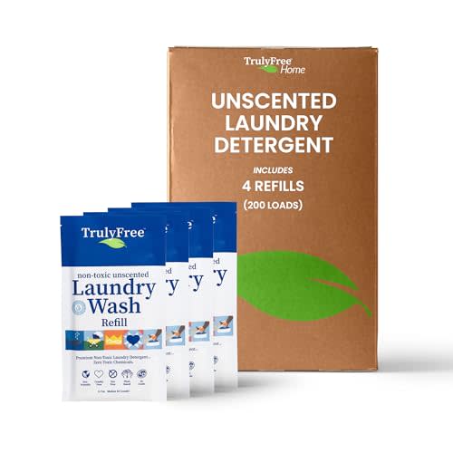 Truly Free Laundry Wash Detergent for Sensitive Skin | Gentle & Safe for Baby Clothes | Plant-Based, Natural Ingredients | Unscented | Refill Only (200 Loads)