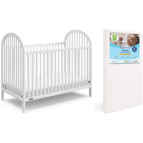 Graco Olivia 3-in-1 Convertible Crib and Premium Crib & Toddler Mattress Bundle, White