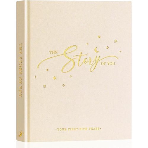 Lanpn Baby Memory Book - Linen Baby Book Memories Keepsake - The Story of You - Newborn Baby First 5 Year Journal Scrapbook Photo Book Milestone Album for Boy Girl New Parents (Beige, 154 Pages)