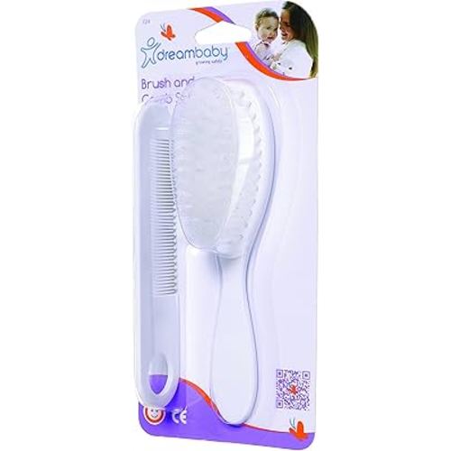 Dreambaby Soft Bristles Brush and Comb Set - Essential Baby Grooming Kit for Newborns & Toddlers - White