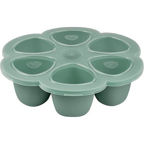BEABA Multiportions Premium Quality Silicone Baby Food Freezer Tray with Clip On Lid, Baby Food Storage Container Ice Cube Tray Maker for Homemade Baby Food, Baby Essentials, Made in Italy, 3 oz, Sage